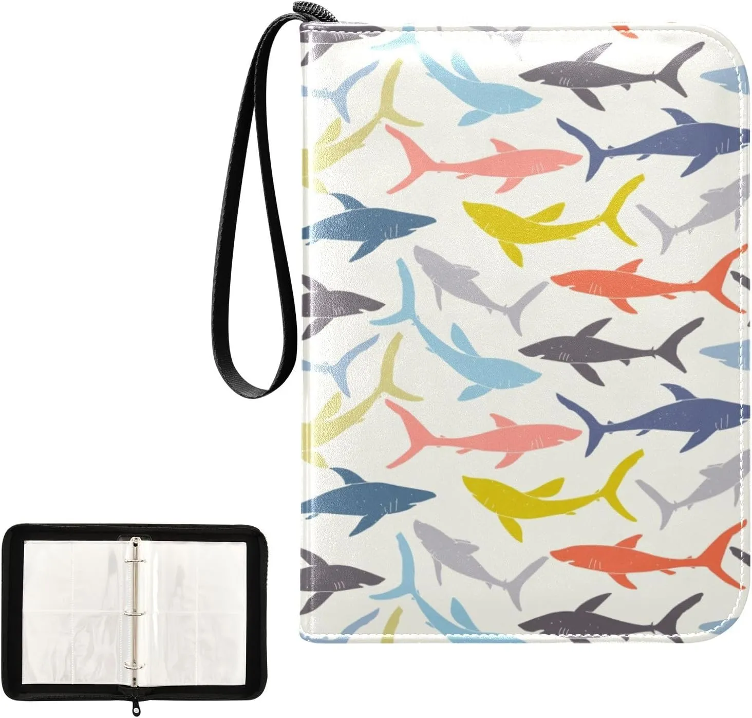 OTVEE Card Binder Colorful Sharks Animal Trading Card Album with 50 Removable Sleeves Fits 400 Cards