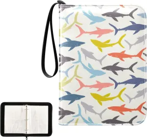 OTVEE Card Binder Colorful Sharks Animal Trading Card Album with 50 Removable Sleeves Fits 400 Cards