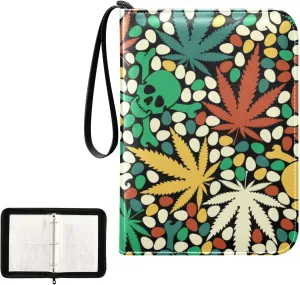OTVEE Card Binder Colorful Skulls Marijuana Leaves Trading Card Album with 50 Removable Sleeves Fits 400 Card