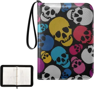 OTVEE Card Binder Colorful Skulls Trading Card Album with 50 Removable Sleeves Fits 400 Cards