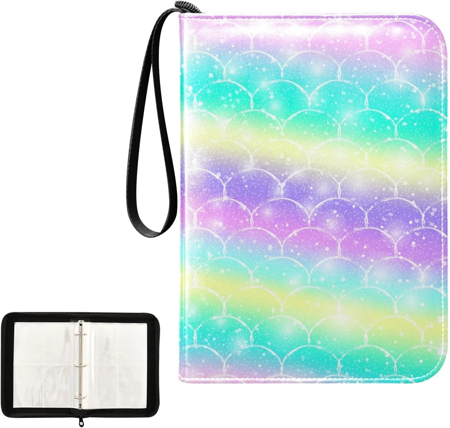 OTVEE Card Binder Fantasy Colorful Mermaid Scales Trading Card Album with 50 Removable Sleeves Fits 400 Cards