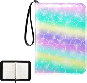 OTVEE Card Binder Fantasy Colorful Mermaid Scales Trading Card Album with 50 Removable Sleeves Fits 400 Cards