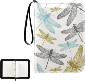 OTVEE Card Binder Vintage Colorful Dragonfly Trading Card Album with 50 Removable Sleeves Fits 400 Cards