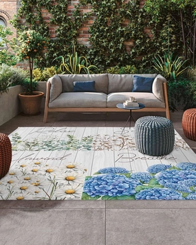 Outdoor Rug 5x8ft, Blossom Floral Cotton Eucalyptus Indoor Area Rug for Patio Backyard Deck Large Floor Mat, Vintage Farmhouse Board Non-Slip Outside Carpet Balcony Porch Camping Rugs Picnic Mat