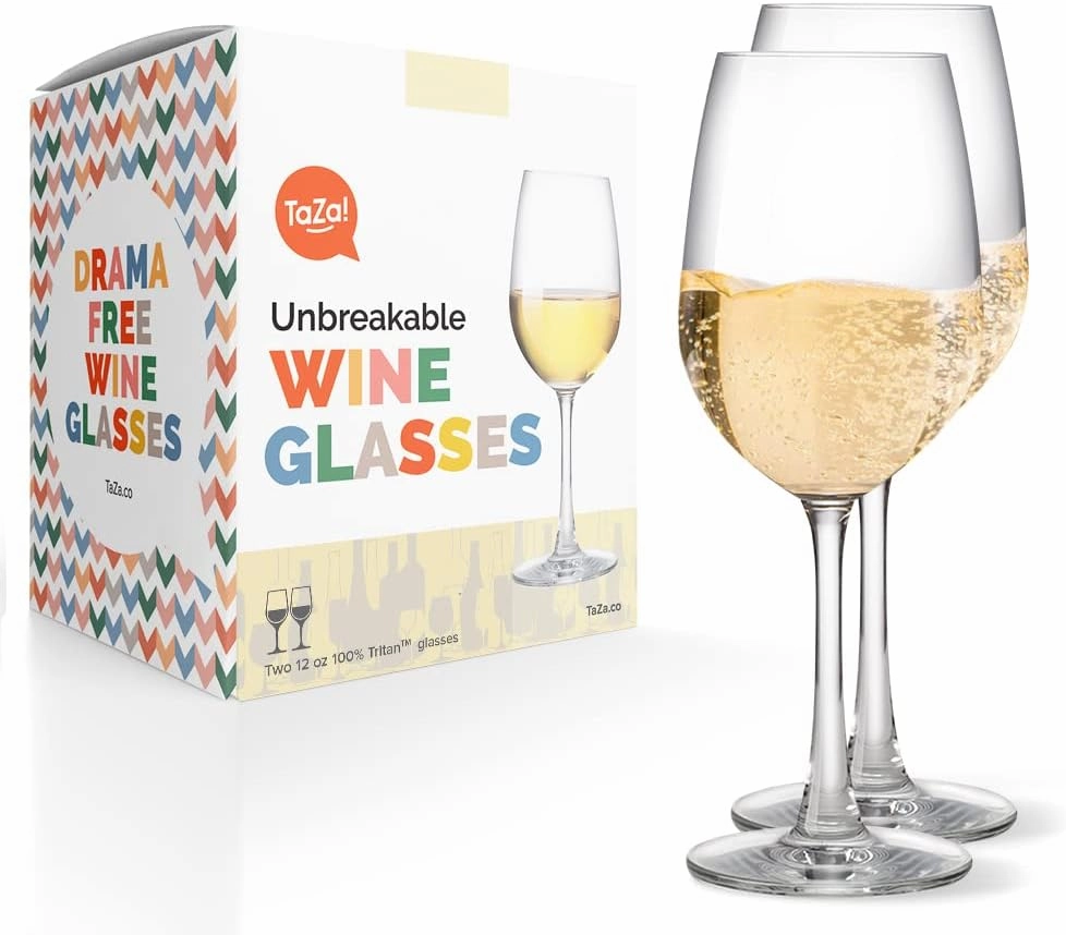 Outdoor White Wine Glasses with Stems 12oz, Set of 2, Unbreakable Tritan Plastic Tumblers, Dishwasher Safe Reusable Drinking Glassware, Travel, Pool, Beach, Camping, Picnic Wine Glasses