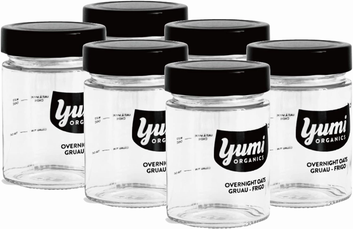 Overnight Oats Glass Containers with Lid (Set of 6) Airtight Leak Proof Oatmeal Container with Lid, Multi-Purpose Reusable On The Go Cups Salads Yogurt Cereal Milk