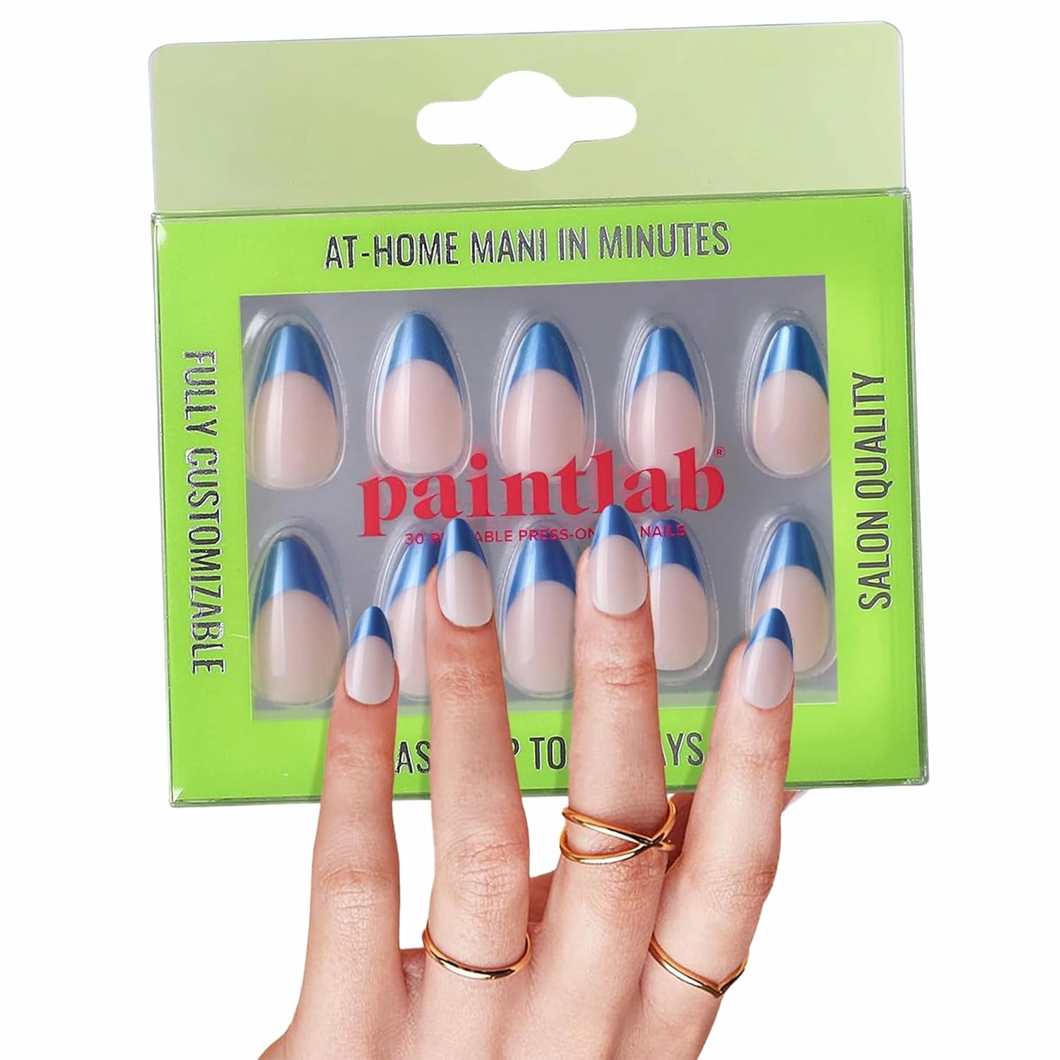 PaintLab Press-On Nails Manicure Kit, Bold Tips, 30-Piece Set, Long-Lasting Fake Nails with Glue, File, Prep Pad & Cuticle Stick