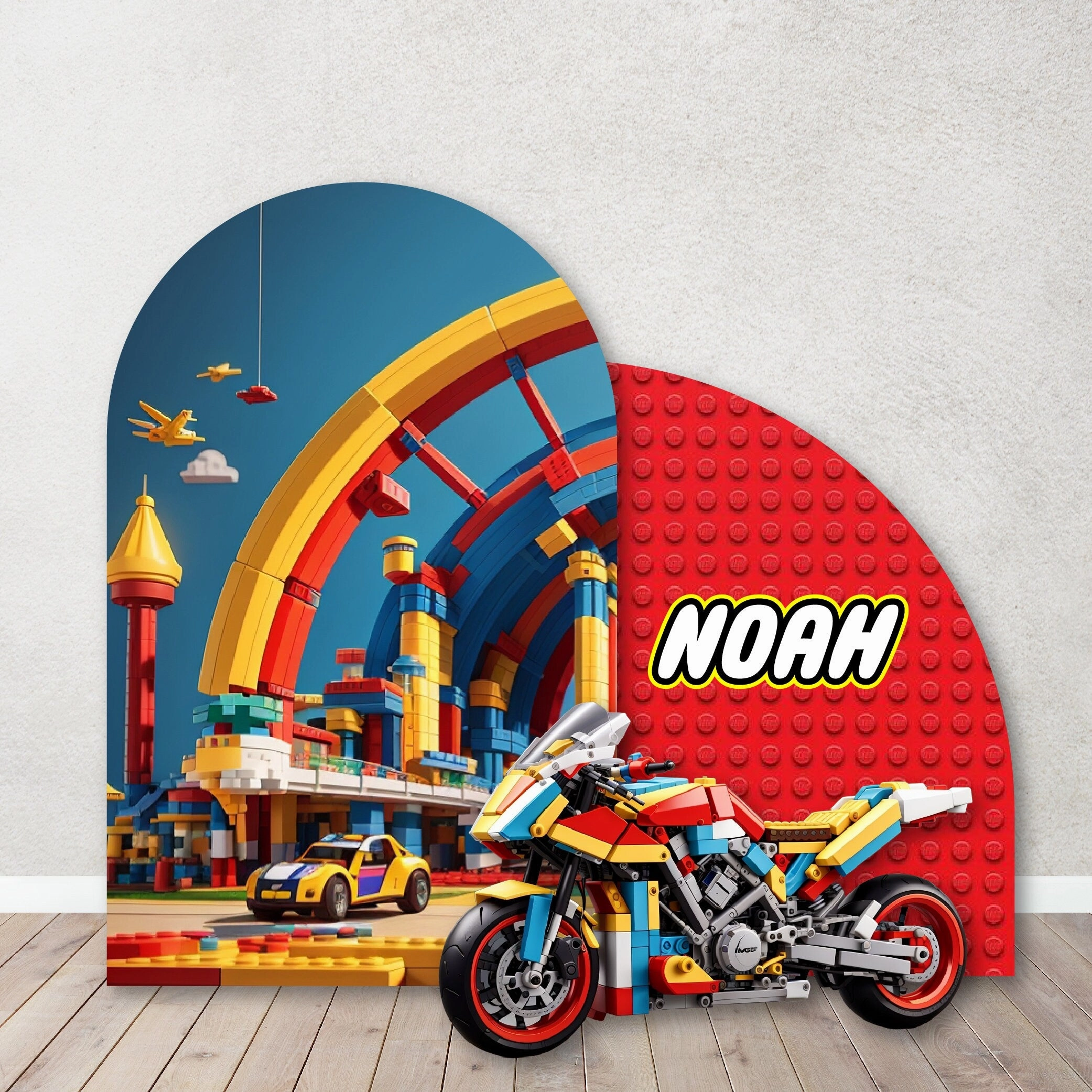 Party Backdrops, Background in Foam Board,  Building Brick  Decor for Birthdays,Building Blocks Heads. Items sold Separately