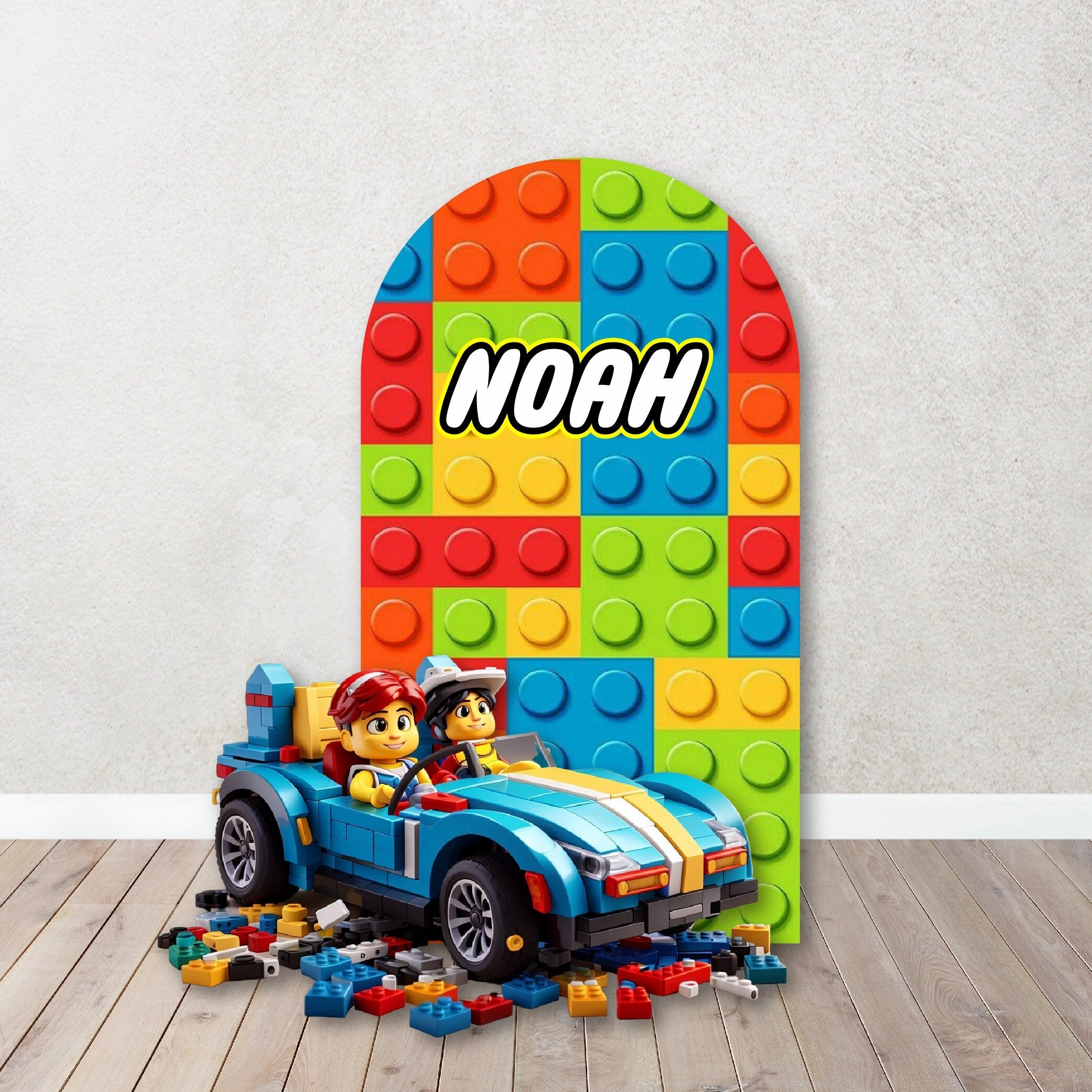 Party Backdrops, Background in Foam Board,  Building Brick  Decor for Birthdays,Building Blocks Heads. Items sold Separately