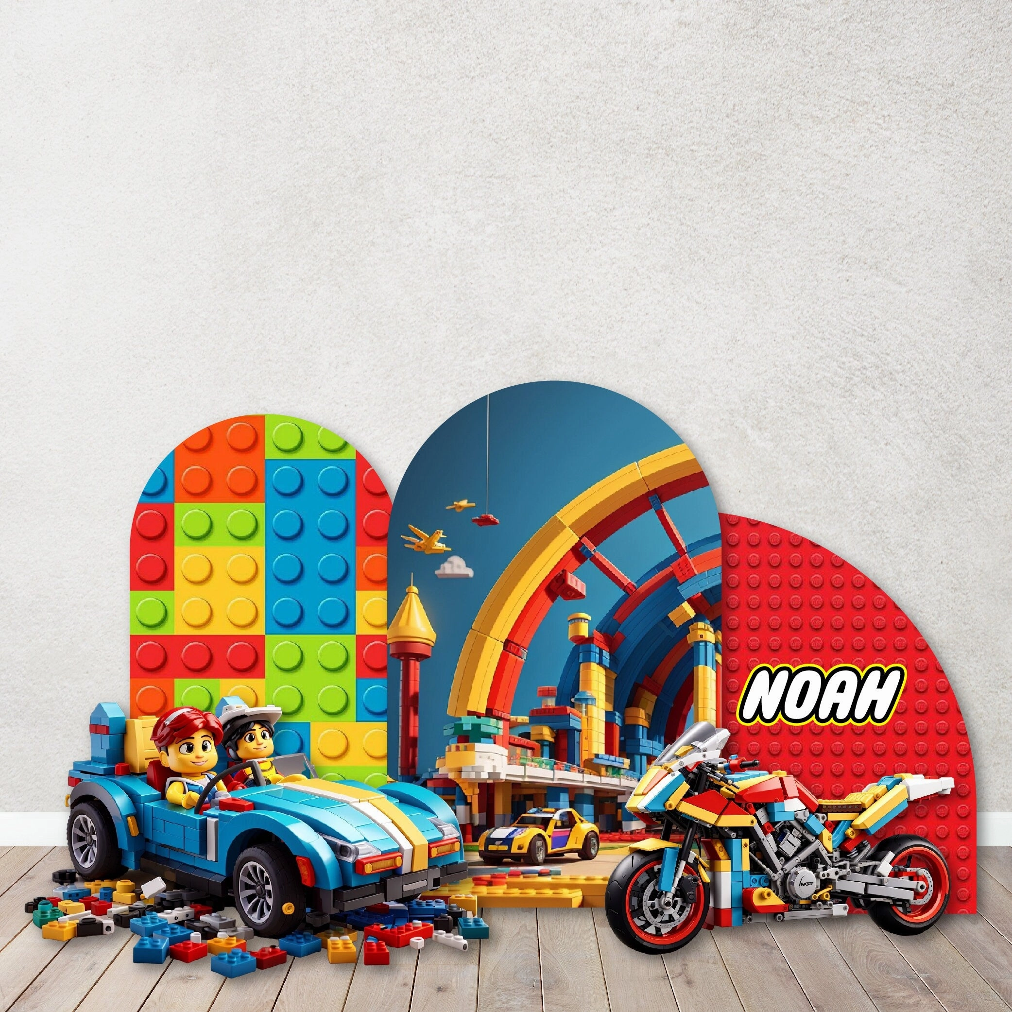 Party Backdrops, Background in Foam Board,  Building Brick  Decor for Birthdays,Building Blocks Heads. Items sold Separately