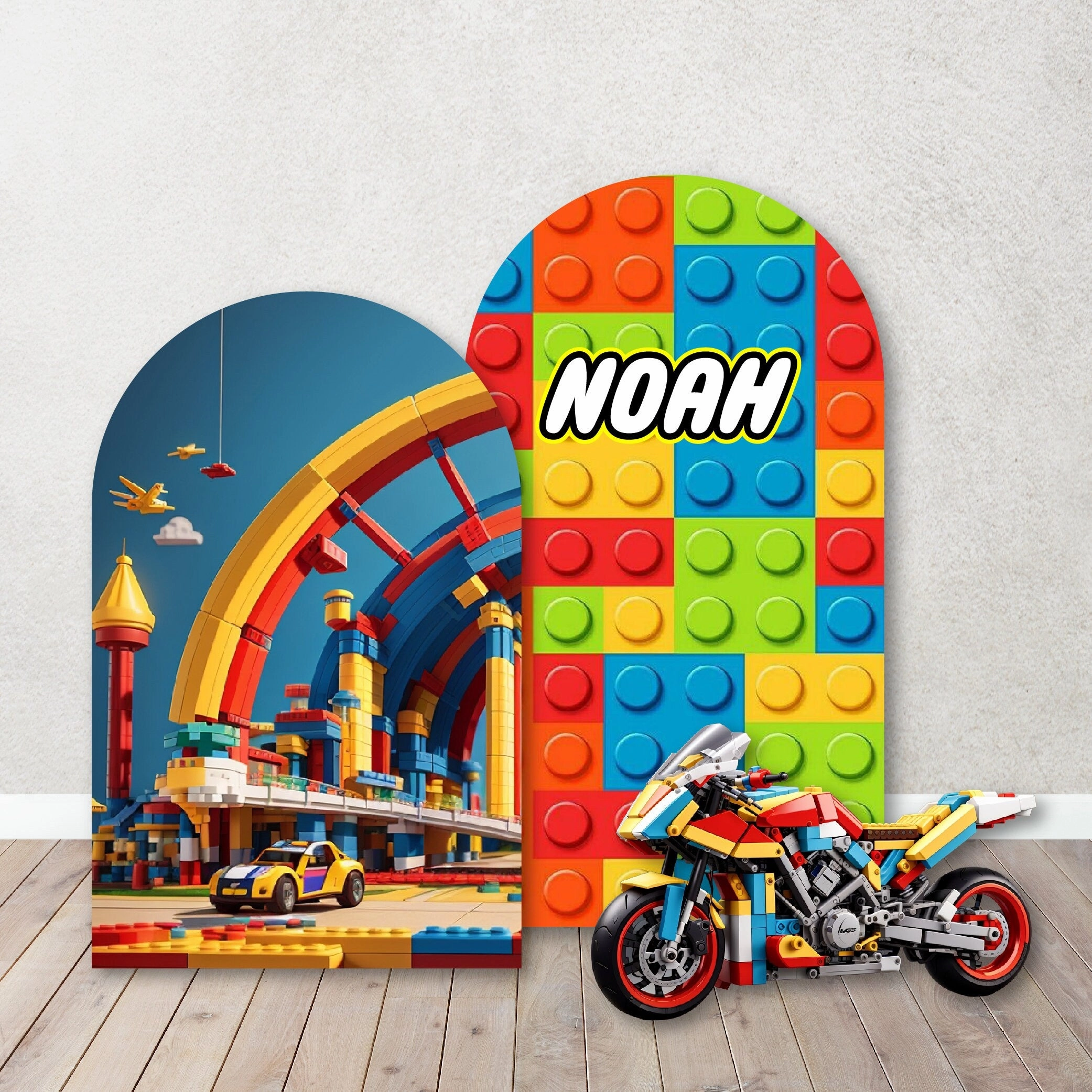 Party Backdrops, Background in Foam Board,  Building Brick  Decor for Birthdays,Building Blocks Heads. Items sold Separately