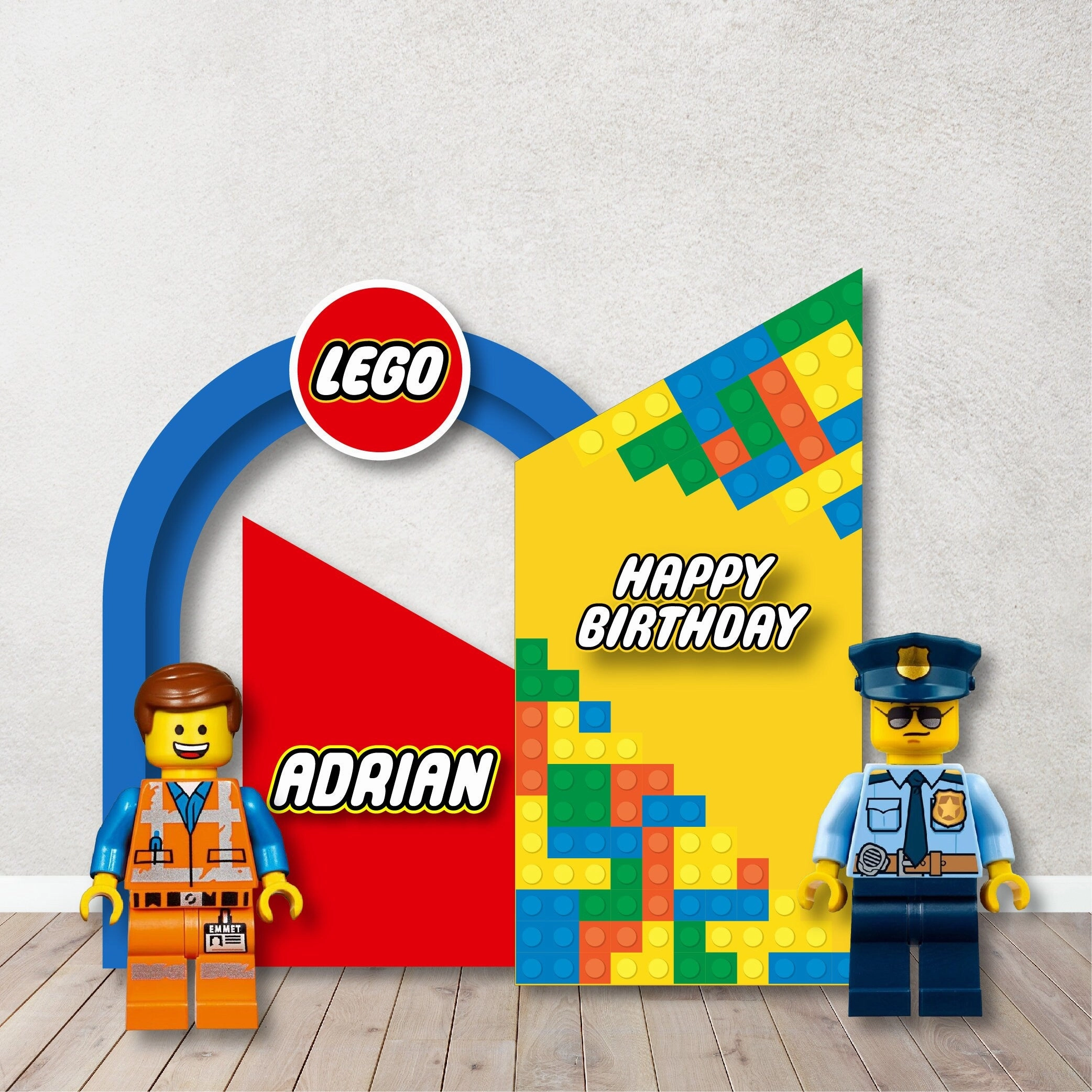 Party Backdrops, Background in Foam Board, Building Brick  Decorations for Birthdays,Building Blocks Heads Theme party.Items sold Separately