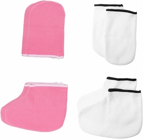 PartyKindom 4Pairs Moisturizing Hand Spa Gloves Foot Exfoliating Paraffin Wax Bath Tools White Pink for Intense Hydration Skin at Home Salon