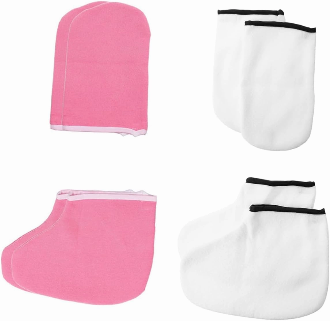 PartyKindom 4Pairs Moisturizing Hand Spa Gloves Foot Exfoliating Paraffin Wax Bath Tools White Pink for Intense Hydration Skin at Home Salon
