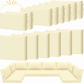 Patelai 14 Pcs Waterproof Outdoor Patio Cushion Covers Replacement 24 x 24 UV Proof Wicker Sofa Sectional Seat Slipcovers for Rattan Conversation Sectional Set Supplies, Covers Only(Beige,14 Pcs)