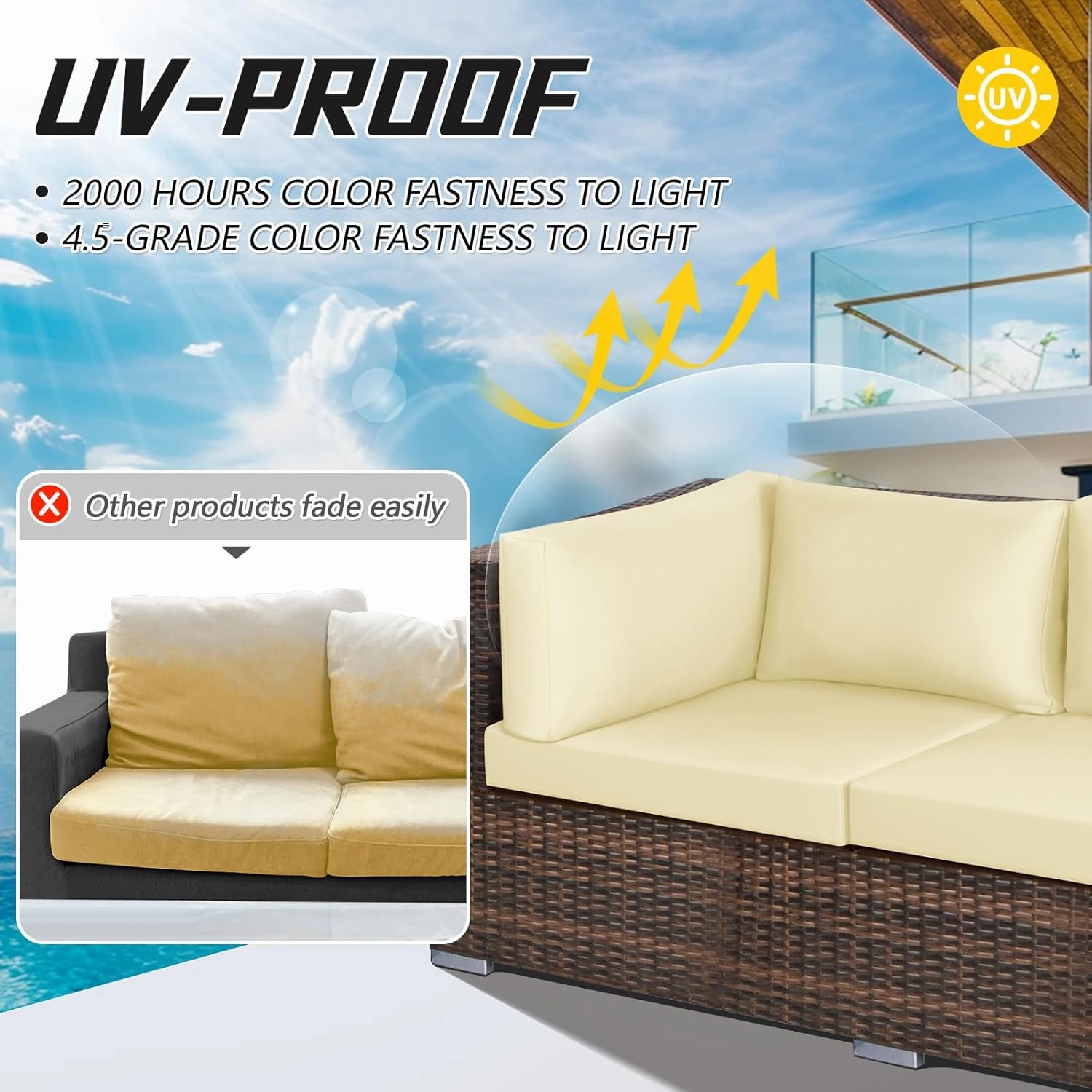 Patelai 14 Pcs Waterproof Outdoor Patio Cushion Covers Replacement 24 x 24 UV Proof Wicker Sofa Sectional Seat Slipcovers for Rattan Conversation Sectional Set Supplies, Covers Only(Beige,14 Pcs)