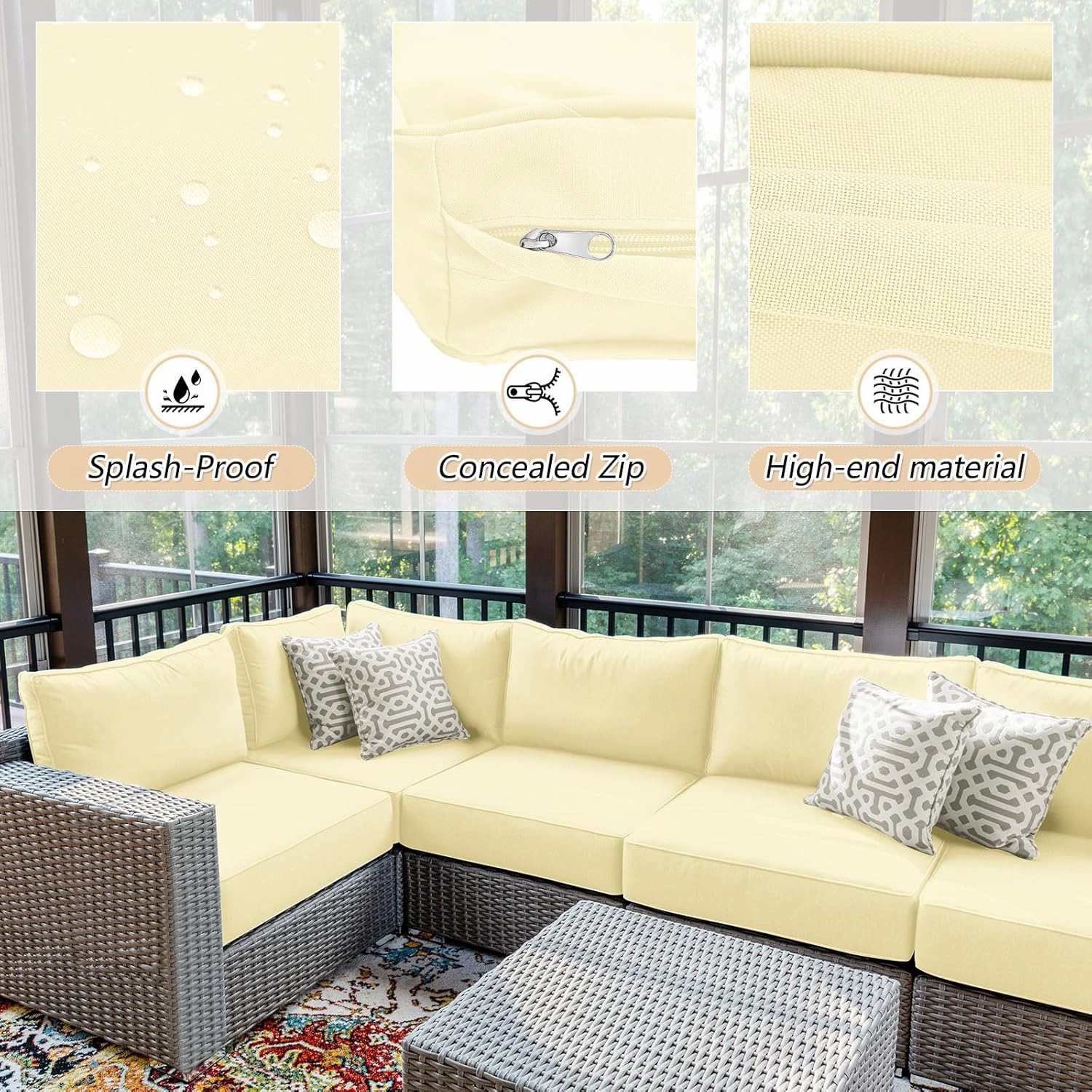 Patelai 14 Pcs Waterproof Outdoor Patio Cushion Covers Replacement 24 x 24 UV Proof Wicker Sofa Sectional Seat Slipcovers for Rattan Conversation Sectional Set Supplies, Covers Only(Beige,14 Pcs)