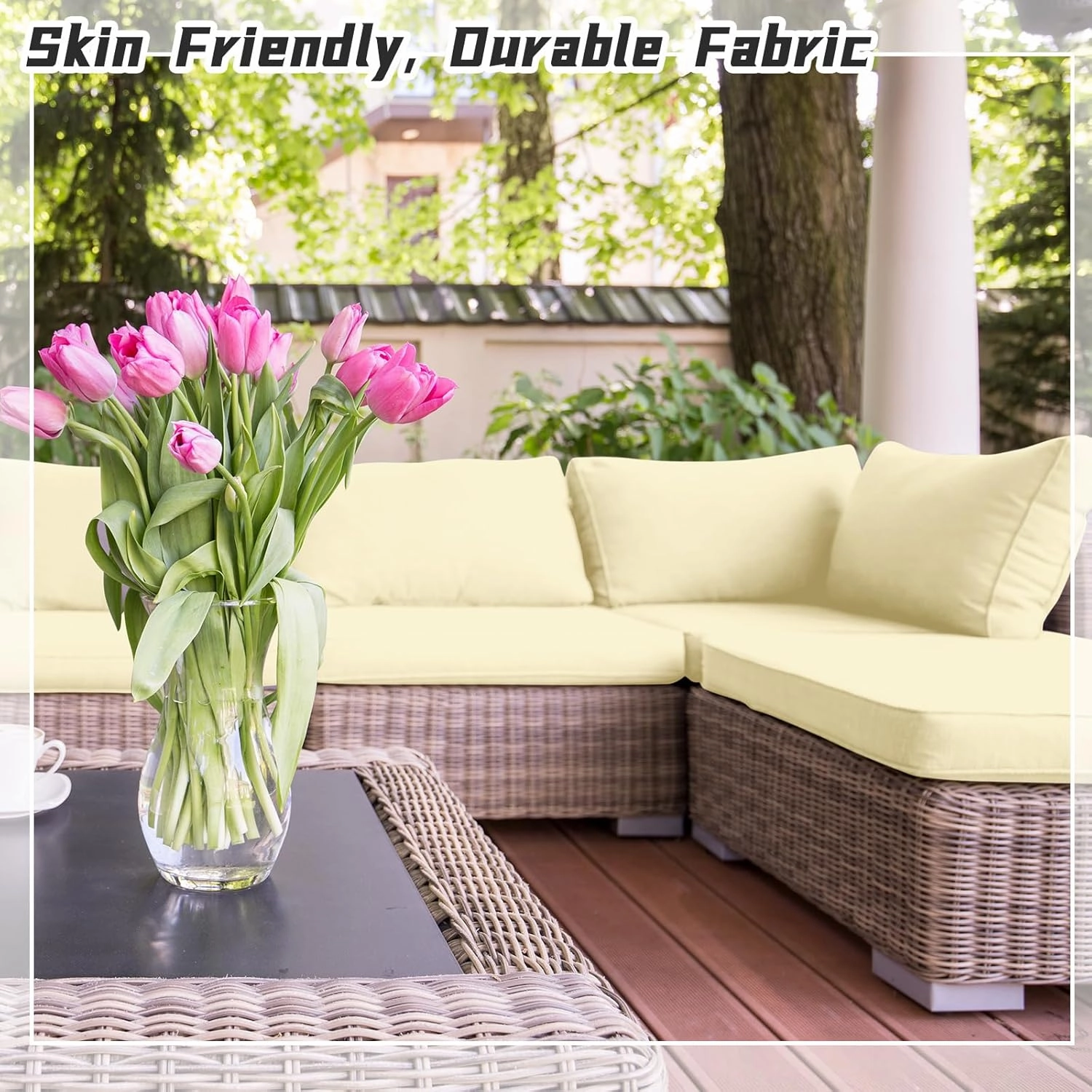 Patelai 14 Pcs Waterproof Outdoor Patio Cushion Covers Replacement 24 x 24 UV Proof Wicker Sofa Sectional Seat Slipcovers for Rattan Conversation Sectional Set Supplies, Covers Only(Beige,14 Pcs)