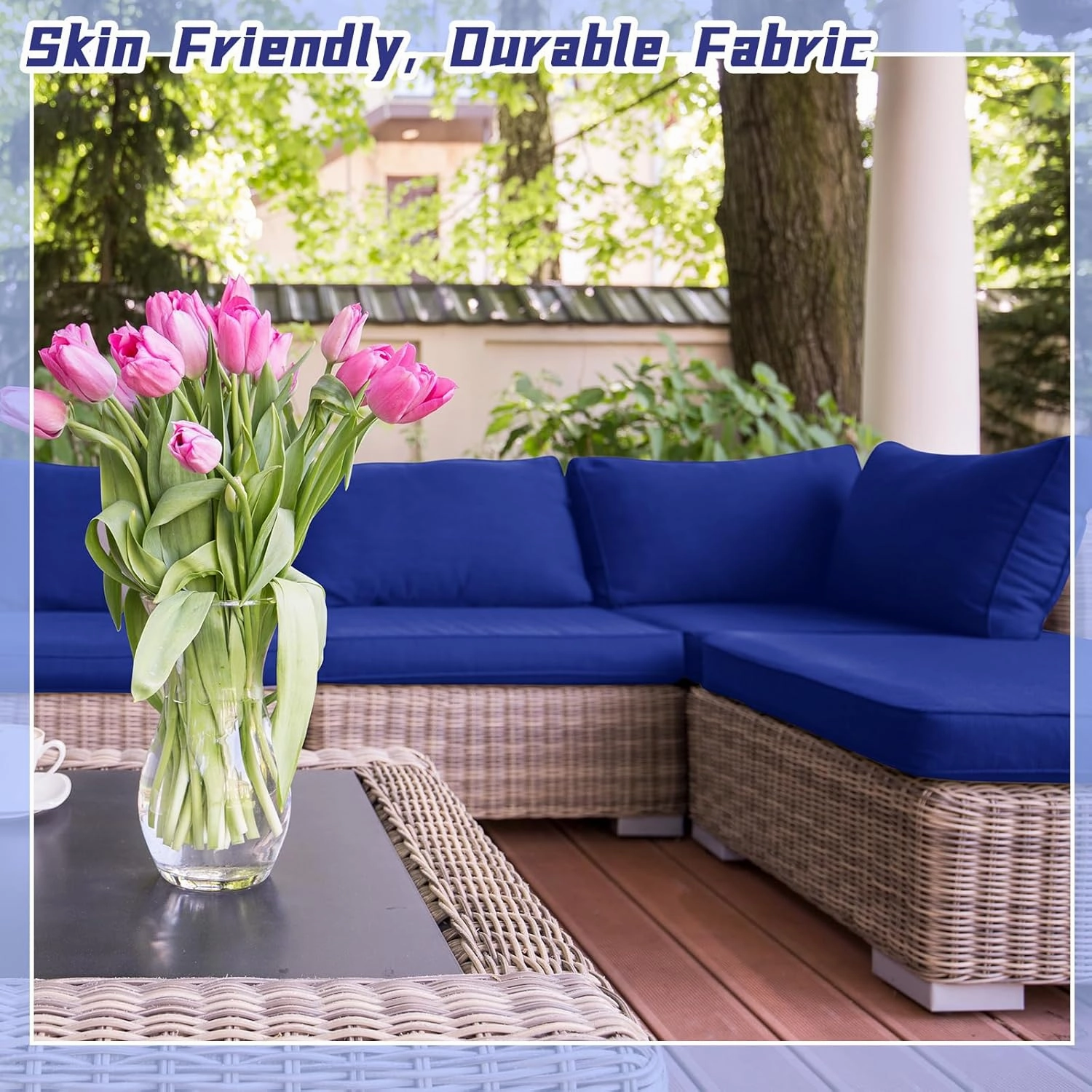 Patelai 14 Pcs Waterproof Outdoor Patio Cushion Covers Replacement 24 x 24 UV Proof Wicker Sofa Sectional Seat Slipcovers for Rattan Conversation Sectional Set Supplies, Covers Only(Navy Blue,14 Pcs)