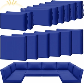 Patelai 14 Pcs Waterproof Outdoor Patio Cushion Covers Replacement 24 x 24 UV Proof Wicker Sofa Sectional Seat Slipcovers for Rattan Conversation Sectional Set Supplies, Covers Only(Navy Blue,14 Pcs)