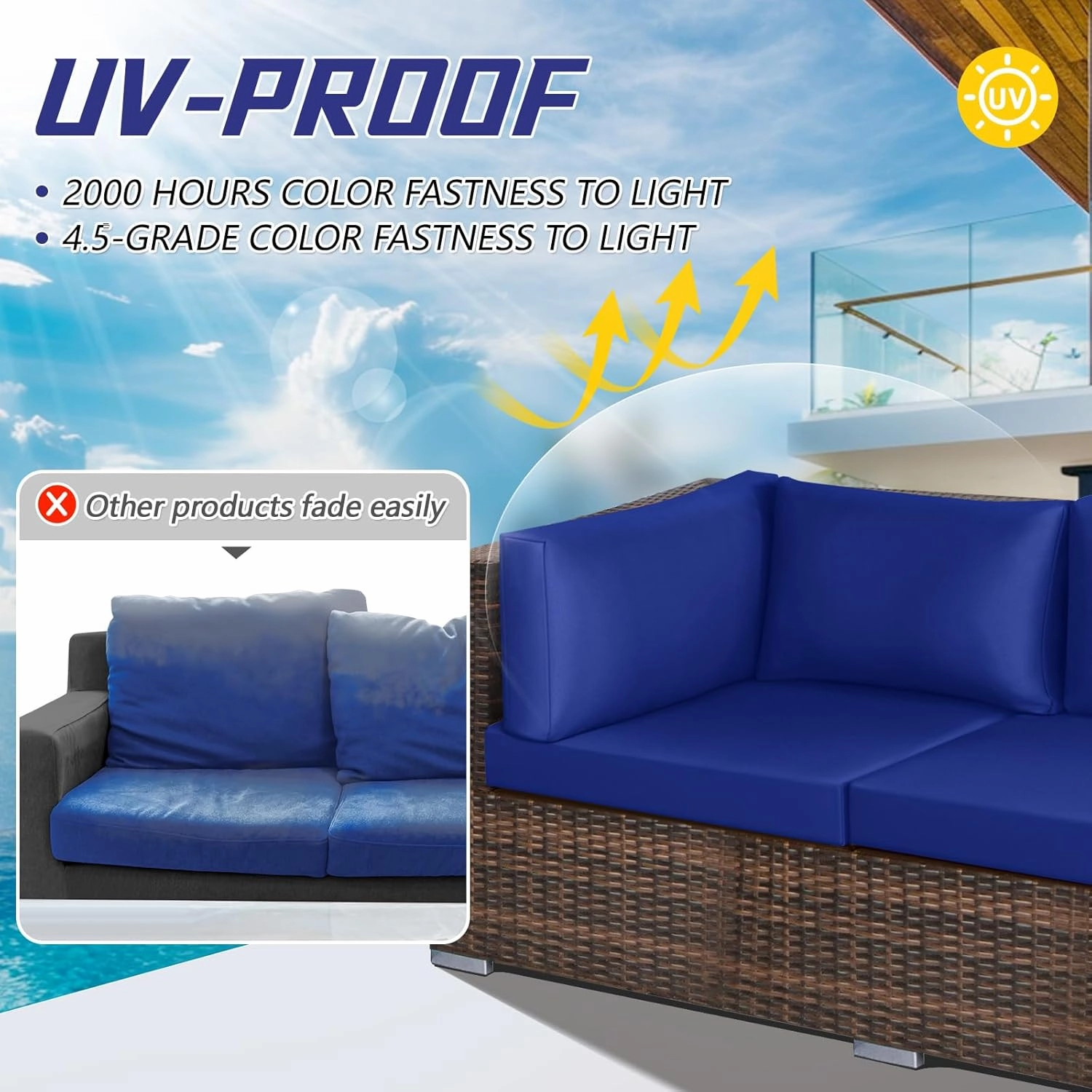 Patelai 14 Pcs Waterproof Outdoor Patio Cushion Covers Replacement 24 x 24 UV Proof Wicker Sofa Sectional Seat Slipcovers for Rattan Conversation Sectional Set Supplies, Covers Only(Navy Blue,14 Pcs)