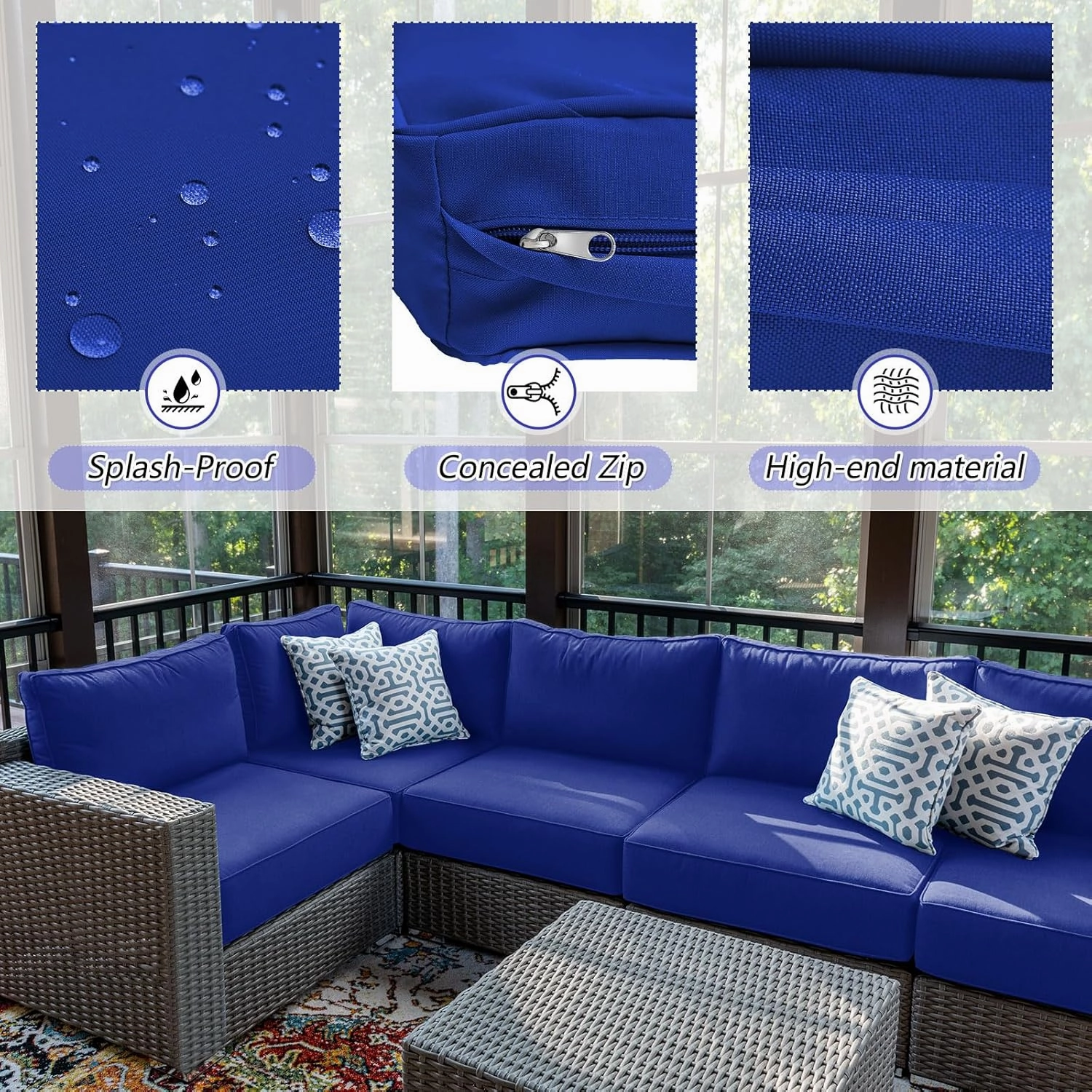 Patelai 14 Pcs Waterproof Outdoor Patio Cushion Covers Replacement 24 x 24 UV Proof Wicker Sofa Sectional Seat Slipcovers for Rattan Conversation Sectional Set Supplies, Covers Only(Navy Blue,14 Pcs)