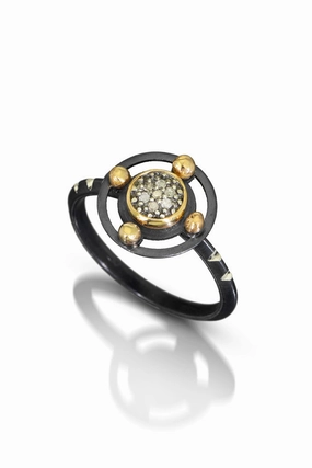 Pavé Diamond Ring, Circle, 6mm Pavé Diamond, 14k Gold Bezel, Stackable with Other Straight Bands.