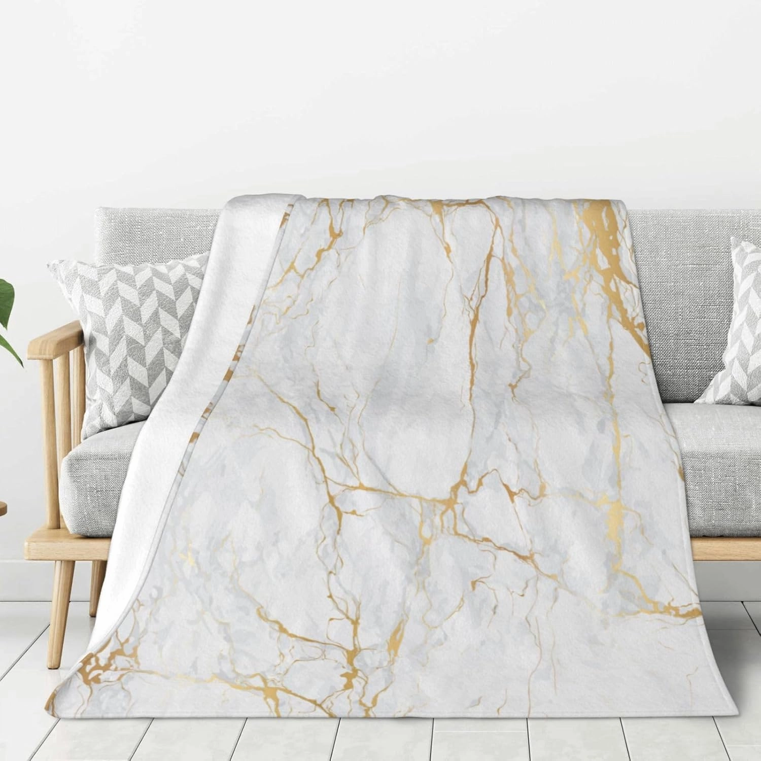 Perinsto White Marble Print Throw Blanket Ultra Soft Warm All Season Marbling Texture Decorative Fleece Blankets for Bed Chair Car Sofa Couch Bedroom 50"X40"