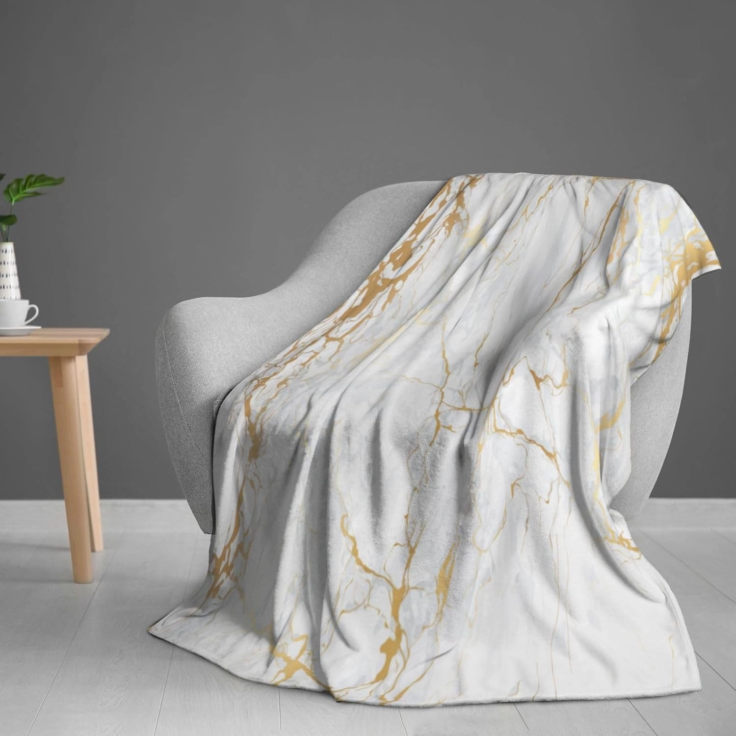 Perinsto White Marble Print Throw Blanket Ultra Soft Warm All Season Marbling Texture Decorative Fleece Blankets for Bed Chair Car Sofa Couch Bedroom 50"X40"