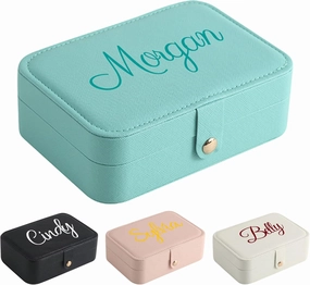 Personalized Leather Jewelry Box with Name Custom Travel Jewelry Case Small Jewelry Organizer Gifts for Women Girl Bridesmaid
