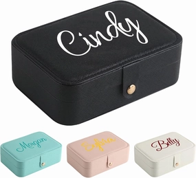 Personalized Leather Jewelry Box with Name Custom Travel Jewelry Case Small Jewelry Organizer Gifts for Women Girl Bridesmaid