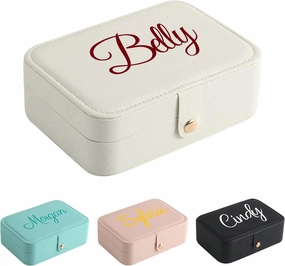 Personalized Leather Jewelry Box with Name Custom Travel Jewelry Case Small Jewelry Organizer Gifts for Women Girl Bridesmaid