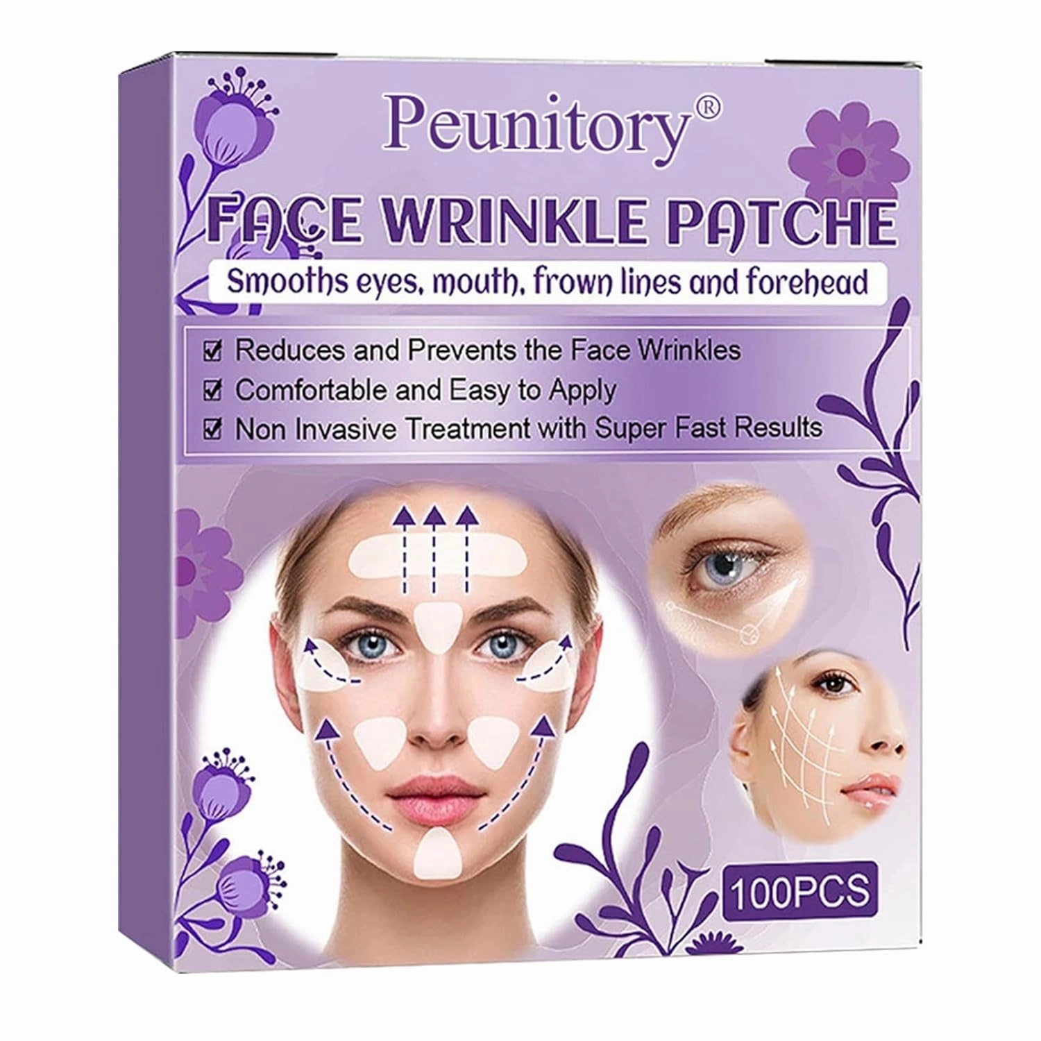 Peunitory Wrinkle Patches for Face, Premium Hydrogel Anti Wrinkle Face Patches Set, Instant Smoothing Forehead, Eye, Neck Patches for Women & Men - Vegan, Cruelty Free, Latex Free (100 Pairs)