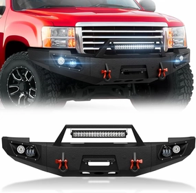 Pickup Truck Bumper Front Bumper Compatible with 2007-2013 GMC Sierra 1500 Off-Road Equipped with 5 x LED Lights, License Plate Bracket, Winch Plate, Sensor Holes & D-rings, Black