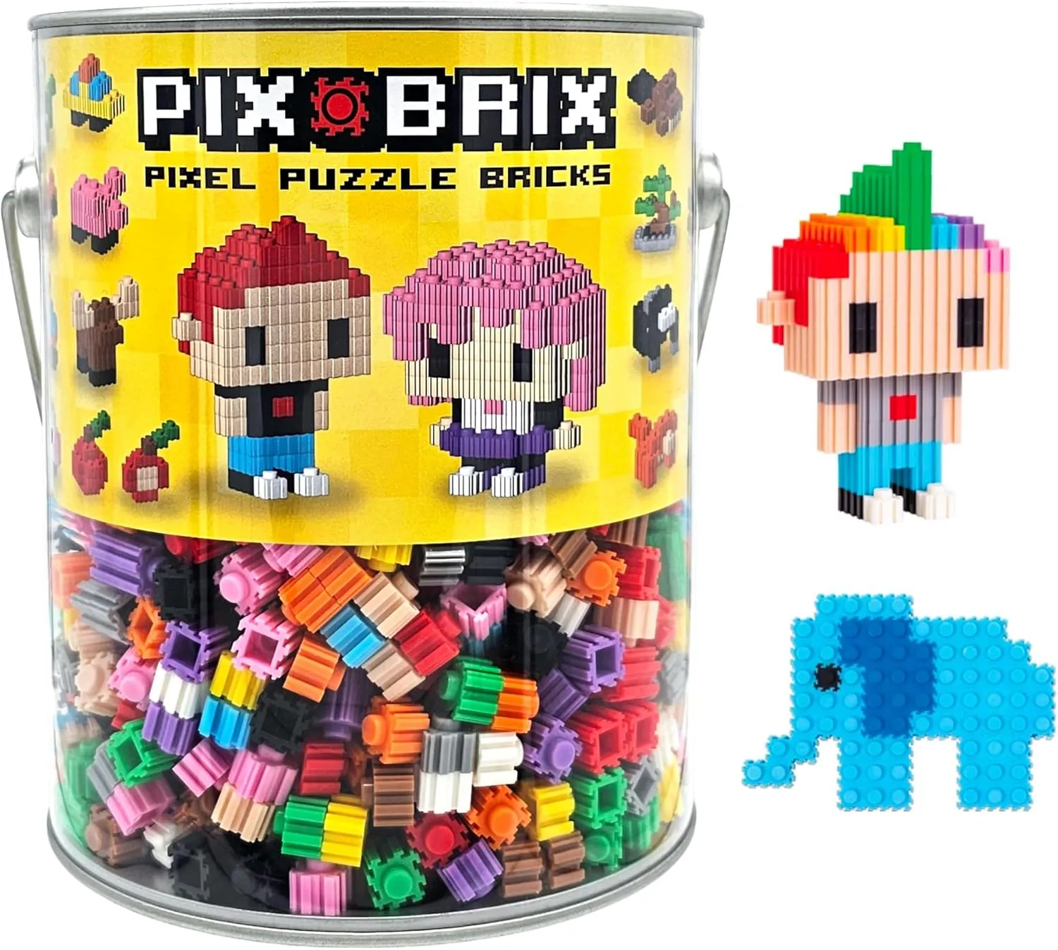 Pix Brix Pixel Art Puzzle Bricks Bucket – 1,500 Piece Pixel Art Kit with 10 Colors, Medium Palette – Patented Interlocking Building Bricks, Create 2D and 3D Builds – Stem Toys, for Age 6 Plus