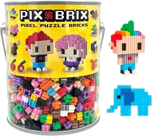 Pix Brix Pixel Art Puzzle Bricks Bucket – 1,500 Piece Pixel Art Kit with 10 Colors, Medium Palette – Patented Interlocking Building Bricks, Create 2D and 3D Builds – Stem Toys, for Age 6 Plus