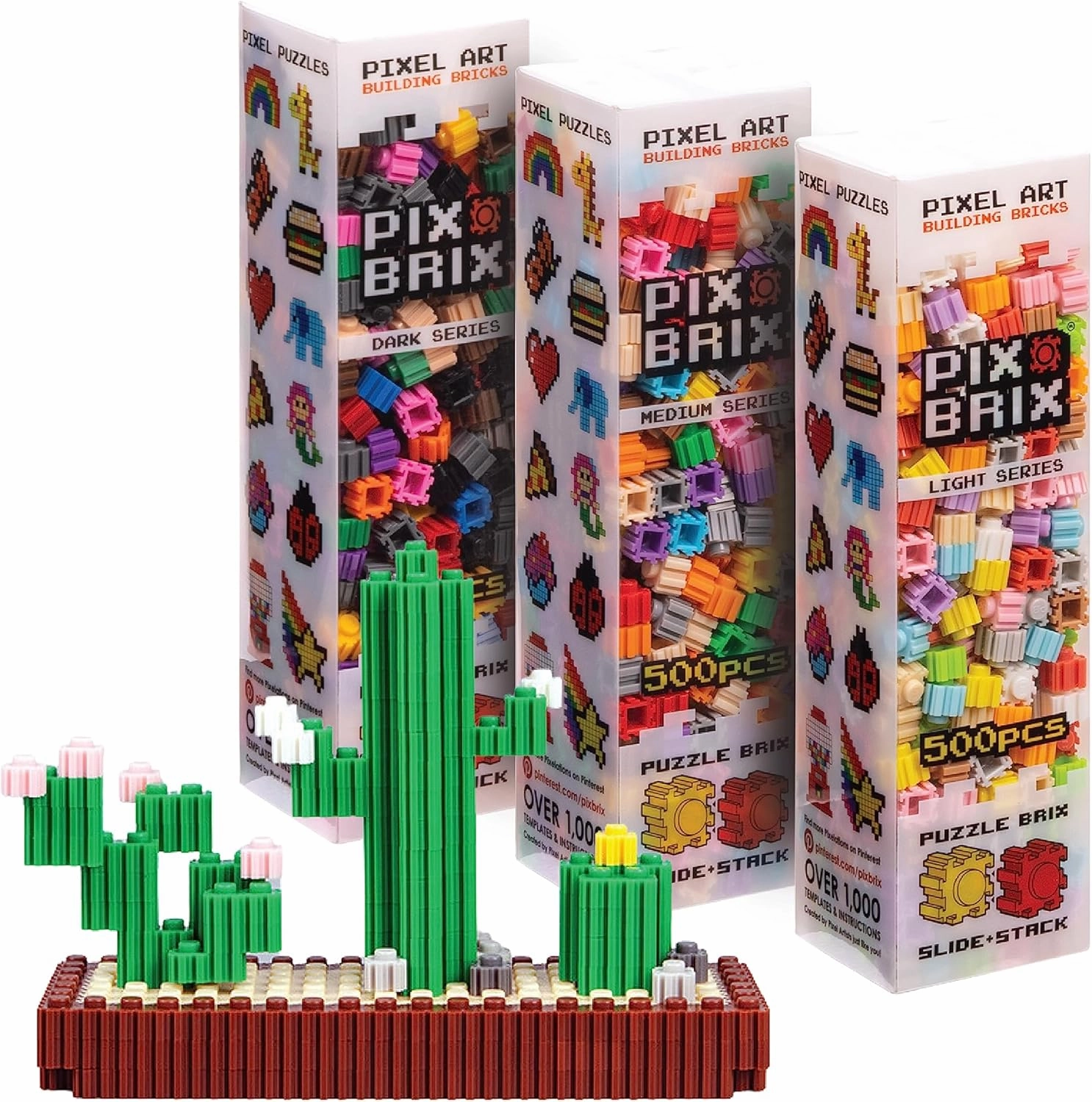 Pix Brix Pixel Art Puzzle Bricks, Mixed Bulk Brix - 1,500 Pieces (500 Light, 500 Medium, 500 Dark) - Interlocking Building Bricks, Create 2D and 3D Builds Without Glue - STEAM Toys