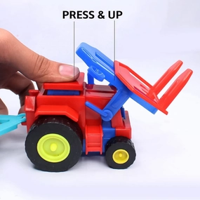 Plastic Friction-Powered Tractor Toy with Bricks Trolley – 1 Pc