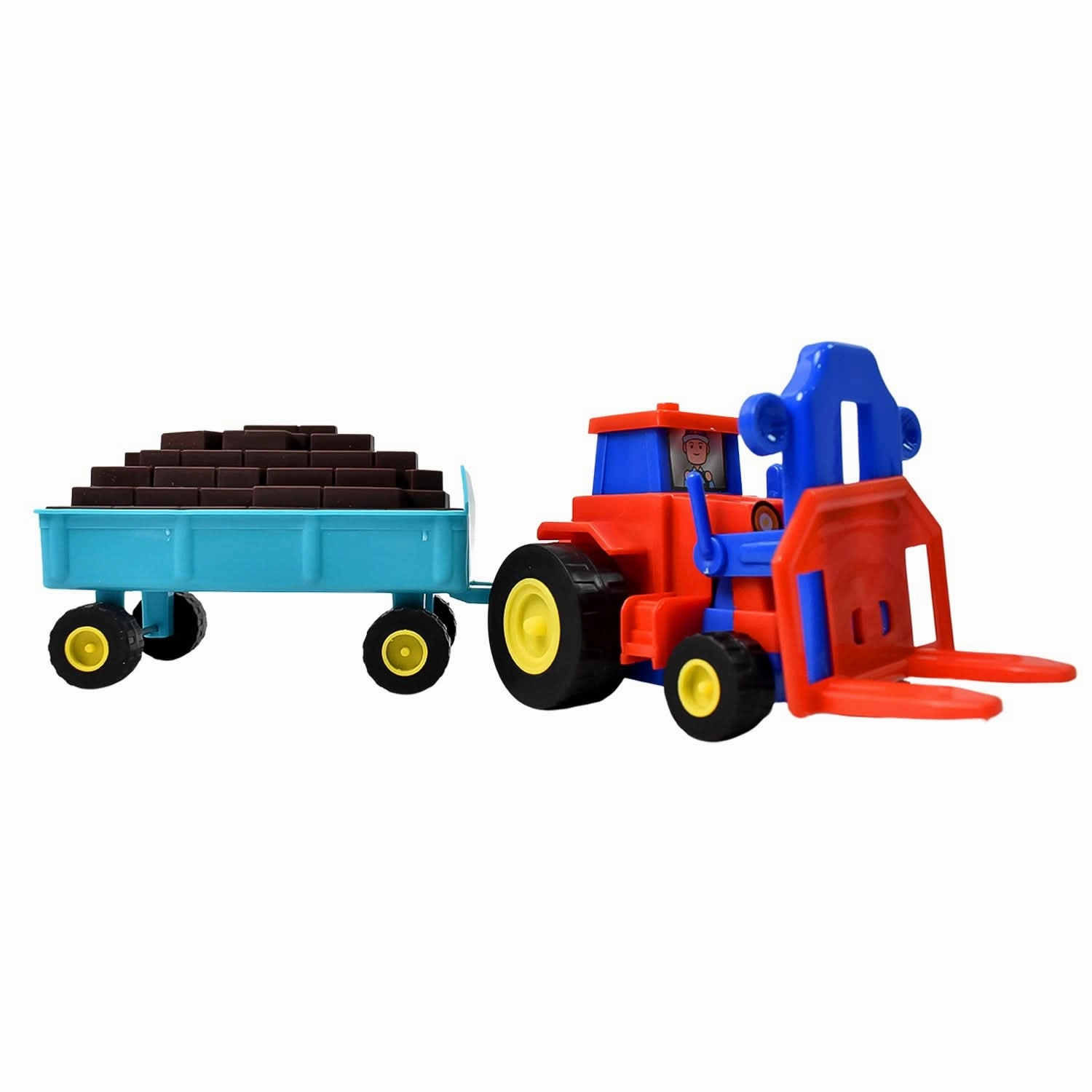 Plastic Friction-Powered Tractor Toy with Bricks Trolley – 1 Pc