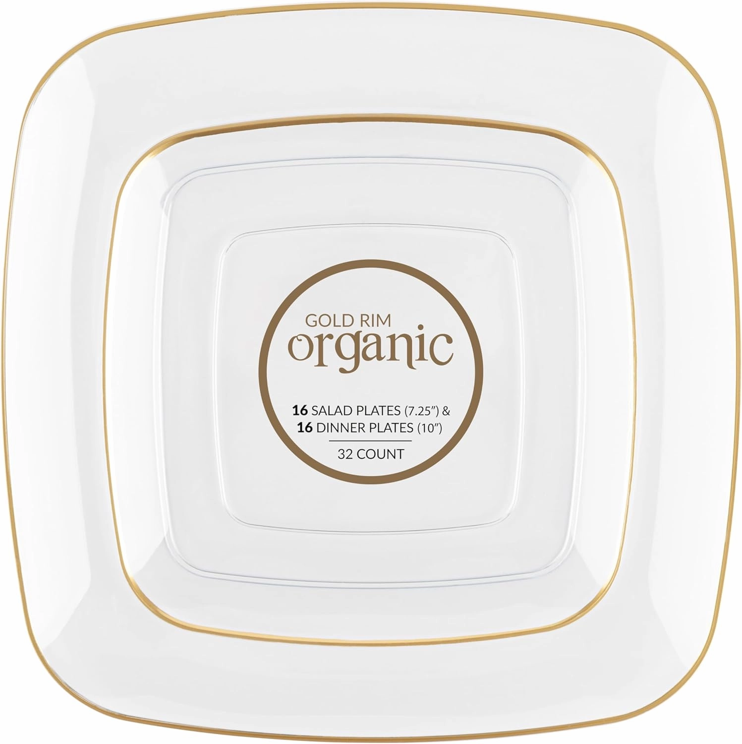 PLASTICPRO Square Clear Plastic Organic Design Party Plates includes 16 7.25'' & 16 10'' Premium heavyweight Elegant Disposable Tableware Dishes