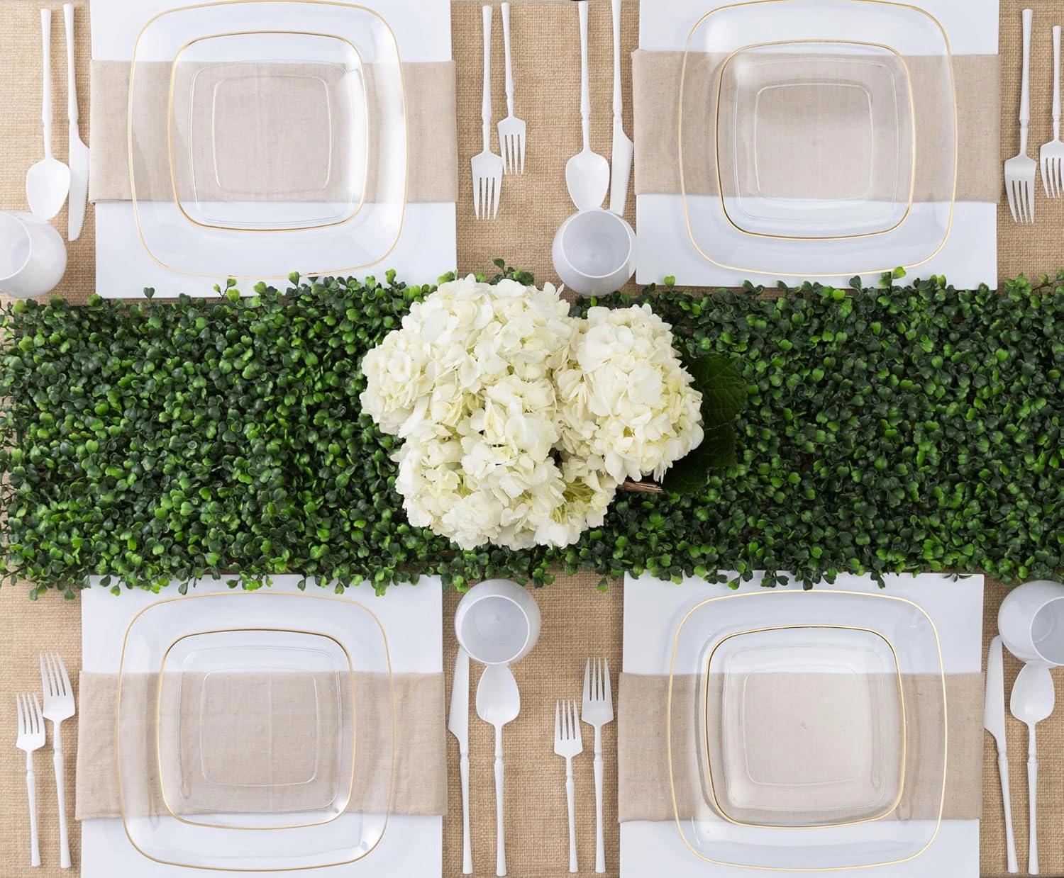 PLASTICPRO Square Clear Plastic Organic Design Party Plates includes 16 7.25'' & 16 10'' Premium heavyweight Elegant Disposable Tableware Dishes