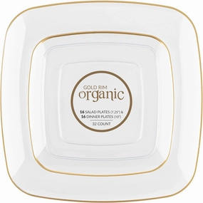 PLASTICPRO Square Clear Plastic Organic Design Party Plates includes 16 7.25'' & 16 10'' Premium heavyweight Elegant Disposable Tableware Dishes