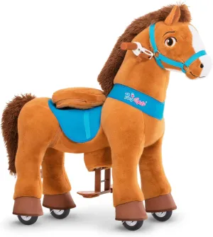 Pony Cycle Riding Toy Ride on Toys Horse Rocking Horse, Size 4 for Age 4-7, Pony Rider Spirit Horse Toys No Battery or Electricity, Plush Animal Giddy up Riding Horse Toys Brown E437
