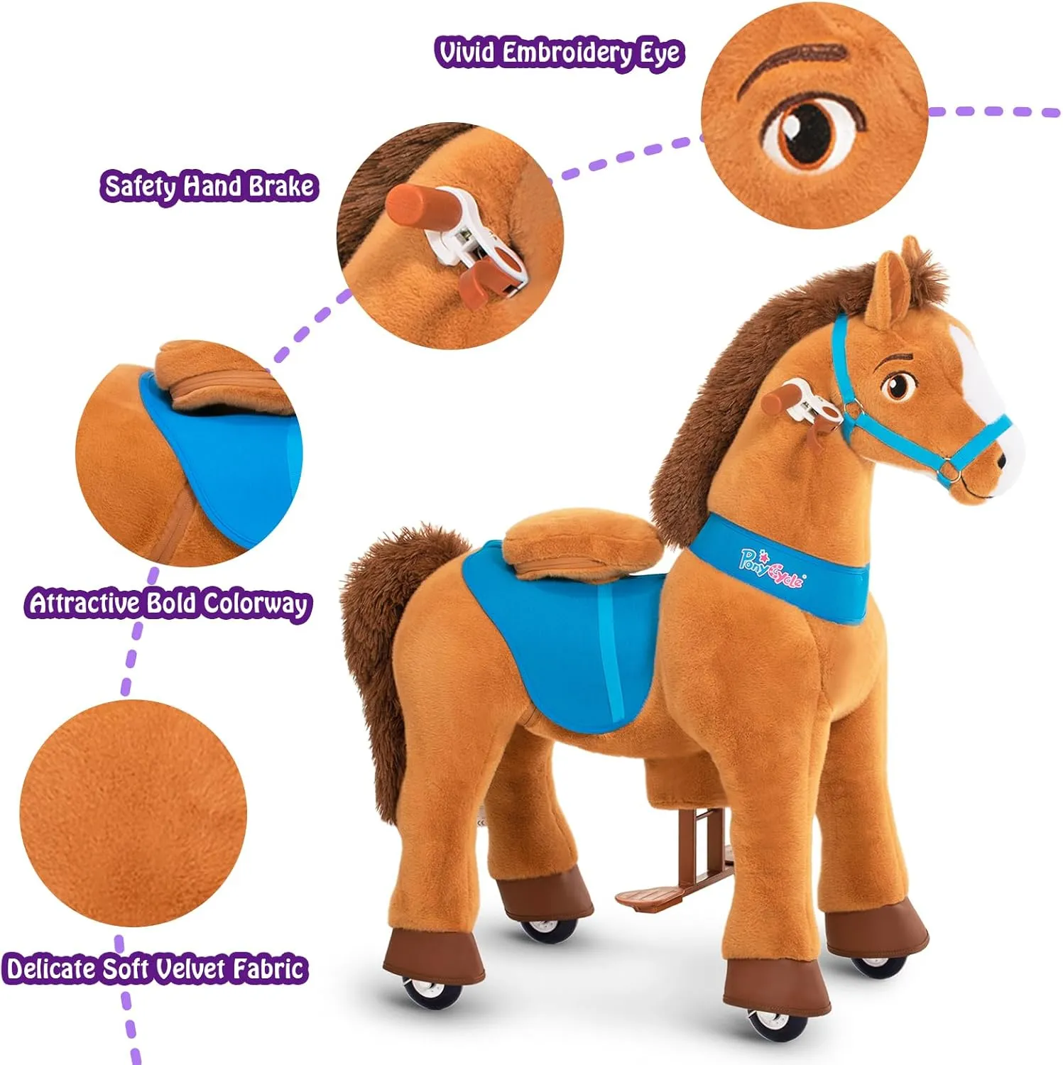 Pony Cycle Riding Toy Ride on Toys Horse Rocking Horse, Size 4 for Age 4-7, Pony Rider Spirit Horse Toys No Battery or Electricity, Plush Animal Giddy up Riding Horse Toys Brown E437