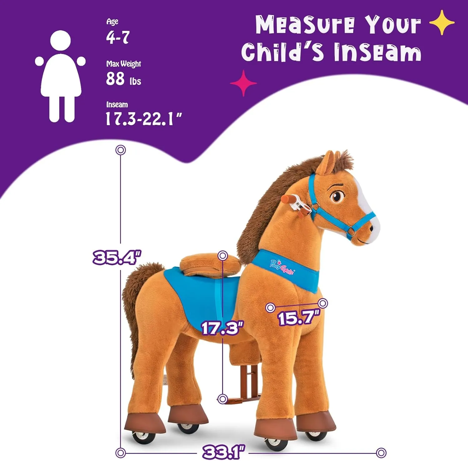 Pony Cycle Riding Toy Ride on Toys Horse Rocking Horse, Size 4 for Age 4-7, Pony Rider Spirit Horse Toys No Battery or Electricity, Plush Animal Giddy up Riding Horse Toys Brown E437