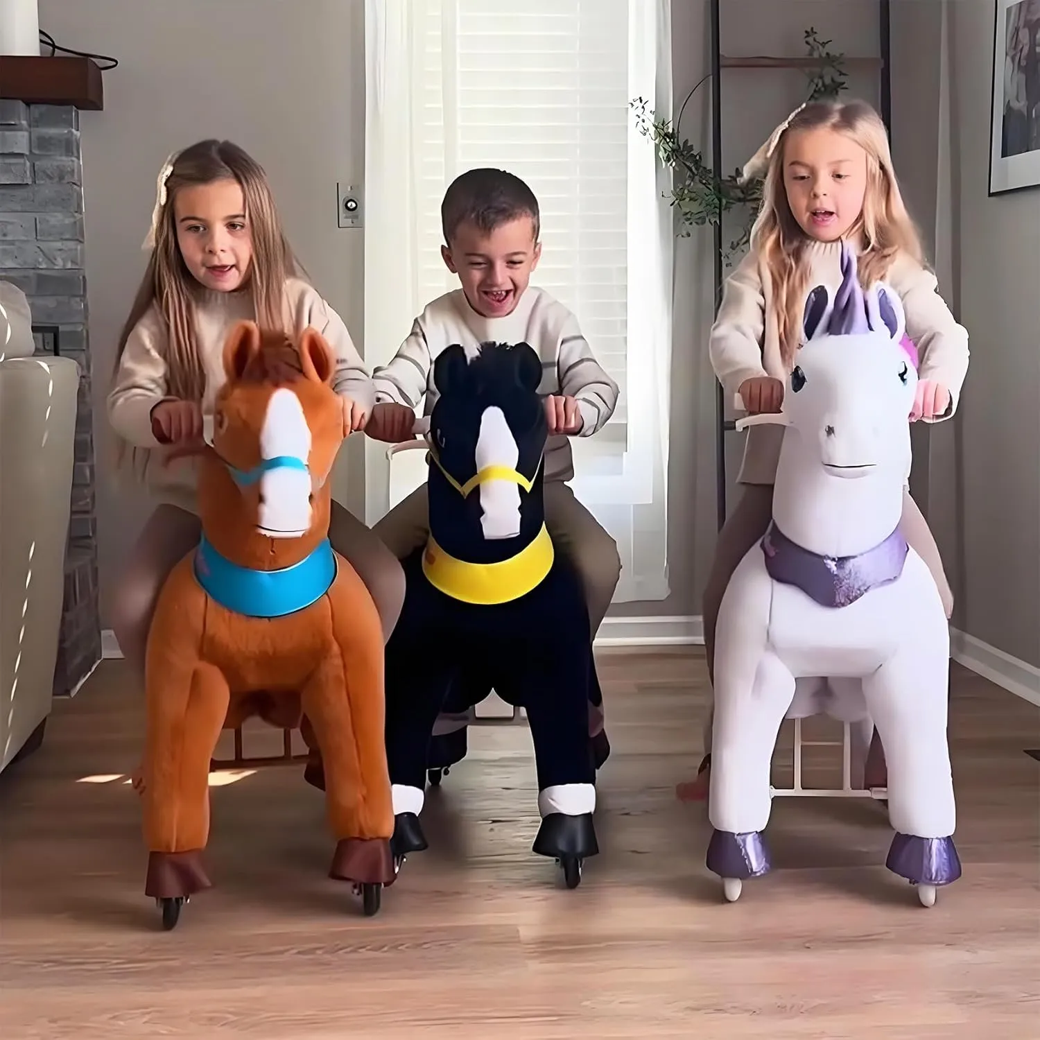 Pony Cycle Riding Toy Ride on Toys Horse Rocking Horse, Size 4 for Age 4-7, Pony Rider Spirit Horse Toys No Battery or Electricity, Plush Animal Giddy up Riding Horse Toys Brown E437