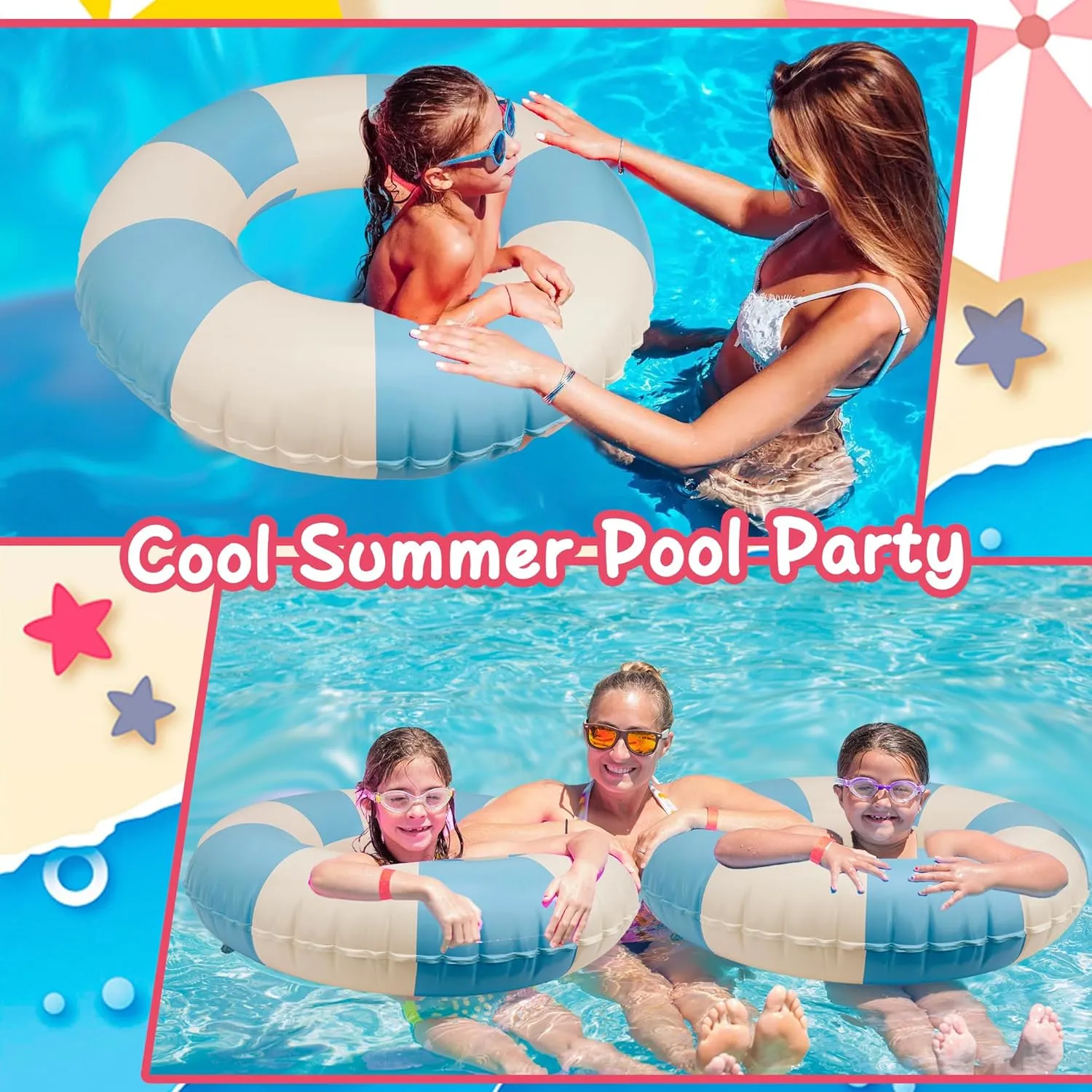 Pool Floats Kids, 2 Pack Pool Tubes, Inflatable Swim Rings, Round Portable Floaties for Kids, Cute Swimming Floats for Girls Boys Pool Beach Lake Summer Party Supplies