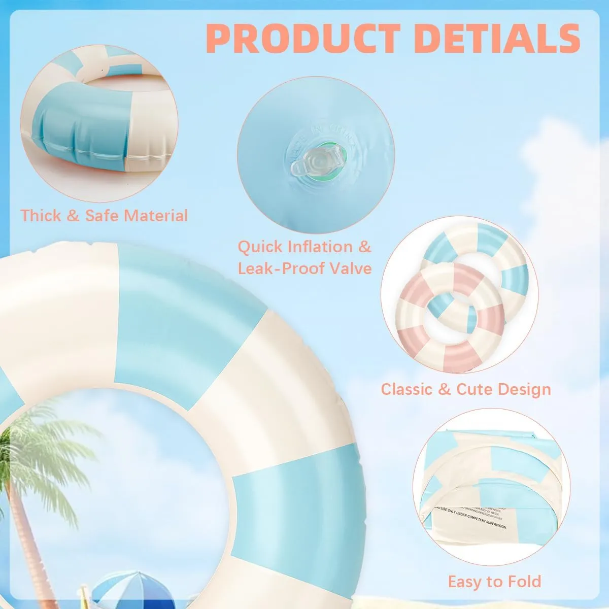 Pool Floats Kids, 2 Pack Pool Tubes, Inflatable Swim Rings, Round Portable Floaties for Kids, Cute Swimming Floats for Girls Boys Pool Beach Lake Summer Party Supplies