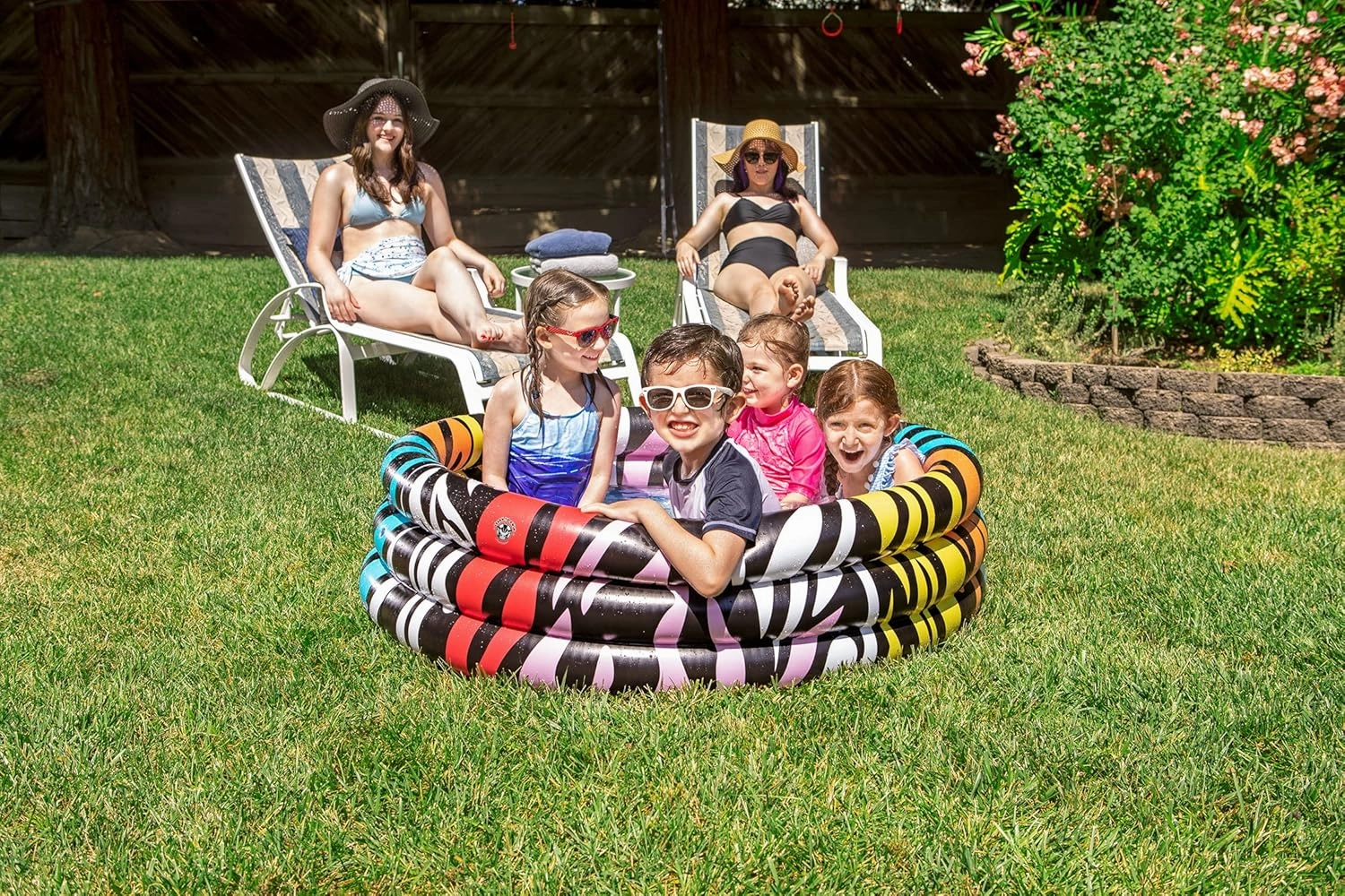 Poolmaster Inflatable Swimming Pool Kiddie Pool, Rainbow Zebra