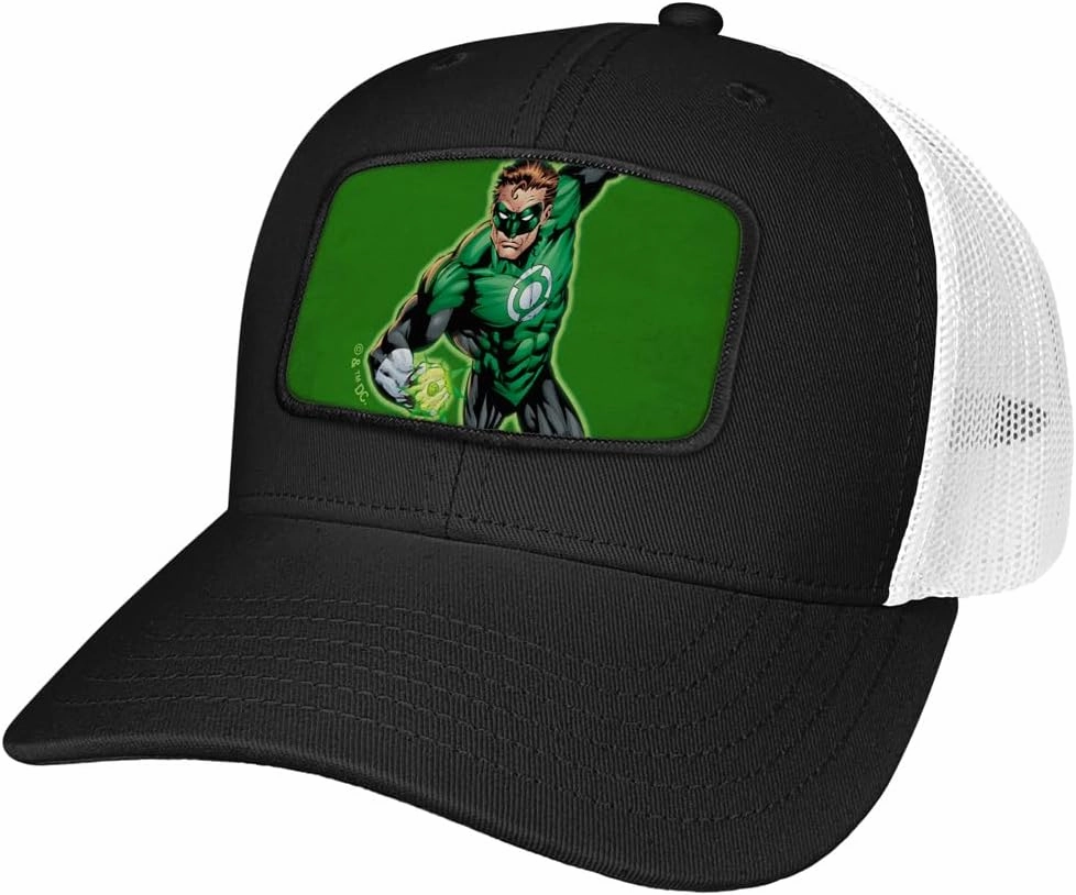 Popfunk Official Green Lantern Character Pattern Sublimated Patch Adjustable Snapback Cotton Twill Trucker Hat - Unisex for Men and Women, Black